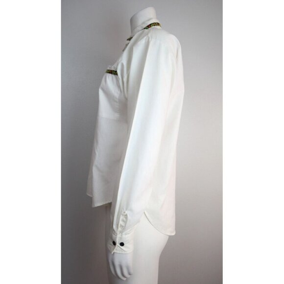 VINTAGE 70s WOMEN'S WHITE LONG SLEEVE BUTTON-UP TOP - TRY 1 - SIZE M - Picture 4 of 9